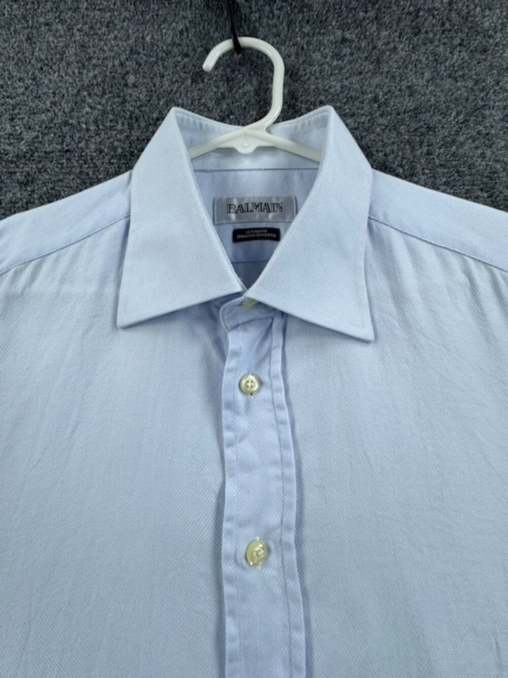Balmain Tessuto Doppio Ritorto 17.5 Cotton Blue Men Point Shirt Button Up Woven